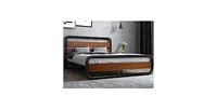 Slickblue Heavy Duty Industrial Modern Metal Wood Platform Bed Frame with Headboard