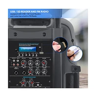 Pyle Portable Bluetooth Pa Speaker System with Rechargeable Battery, (2) Uhf Microphones, MP3/Usb/Sd Readers, Fm Radio & 15" Subwoofer (1600W)