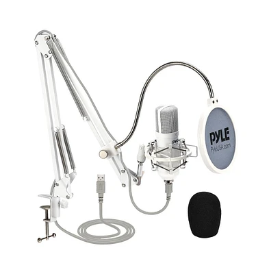 Pyle Usb Podcast Microphone Kit, Cardioid Condenser, with Shock Mount, Boom Arm, and Pop Filter