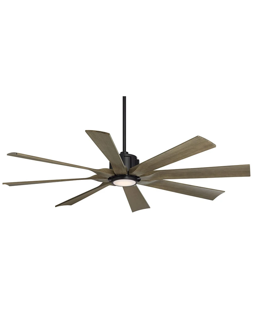 60" Defender Farmhouse Rustic Indoor Outdoor Ceiling Fan 8 Blade Led Light Remote Control Matte Black Finish Motor Brown Oak Finish Blades Bedroom Pat