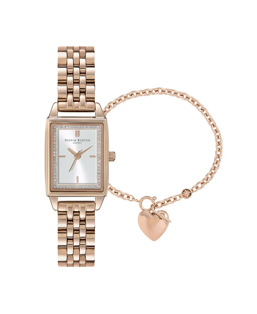 Olivia Burton Women's Carnation Gold-Tone Stainless Steel Bracelet Watch, 25.5mm Gift Set