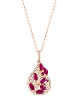 Effy Ruby (1-1/8 ct. t.w.) & Diamond (1/4 ct. t.w.) Marquise Teardrop Cluster 18" Pendant Necklace in 14k Rose Gold