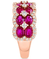 Effy Ruby (3-1/3 ct. t.w.) & Diamond (1/2 ct. t.w.) Multirow Statement Ring in 14k Rose Gold