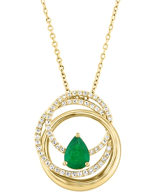 Effy Emerald (1/2 ct. t.w.) & Diamond (1/5 ct. t.w.) Interlocking Circles 18" Pendant Necklace in 14k Gold