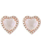 Effy Rose Quartz (1-7/8 ct. t.w.) & Diamond (1/8 ct. t.w.) Halo Heart Stud Earrings in 14k Rose Gold