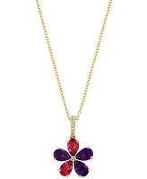 Effy Multi-Gemstone (1-7/8 ct. t.w.) & Diamond (1/20 ct. t.w.) Flower 18" Pendant Necklace in 14k Gold