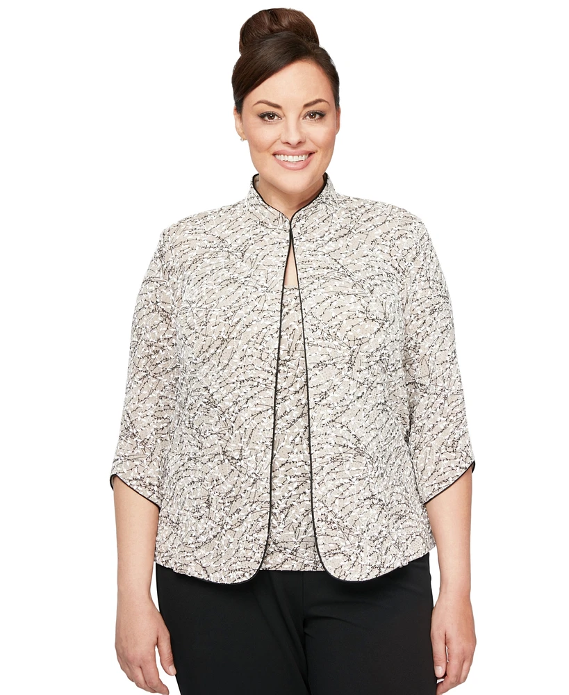 Alex Evenings Plus Printed Mandarin Jacket & Top Set