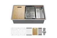 DeerValley 33" L Undermount Workstation Single Bowl Stainless Steel Kitchen Sink with Colander, Cutting Board, Strainer and Dish-Drying Rack