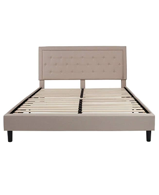 Slickblue Upholstered Platform Bed Frame with Button-Tufted Headboard for Elegant Bedroom Design