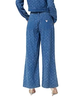 Guess Women's Dakota Patch Wide-Leg Textured-Pattern Jeans