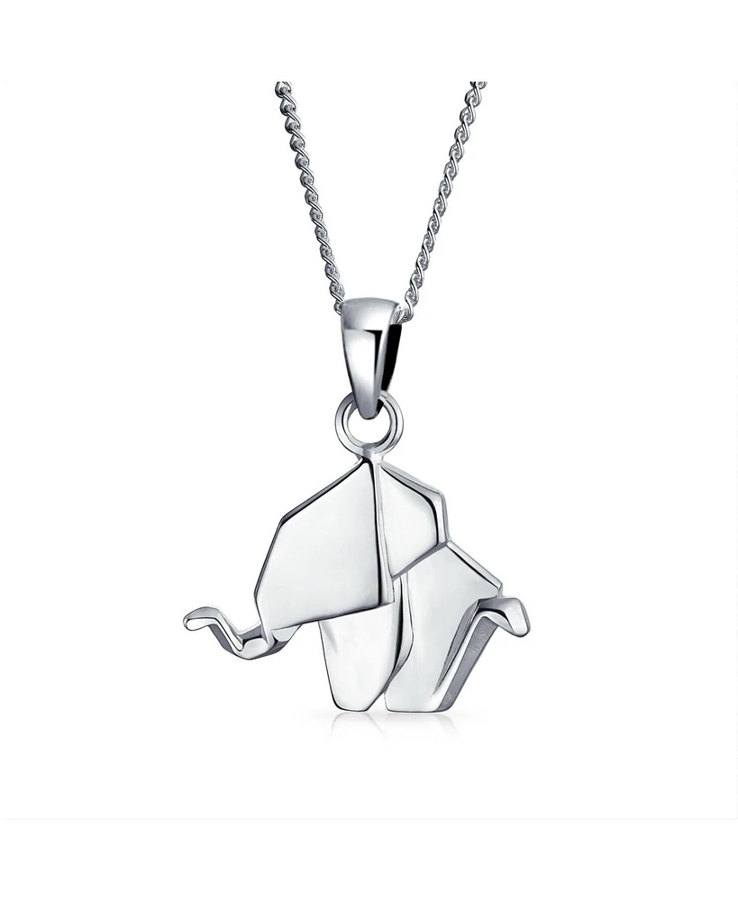 Bling Jewelry 3D Geometric Origami Jewelry Animals Elephant Pendant Necklace For Women .925 Sterling Silver