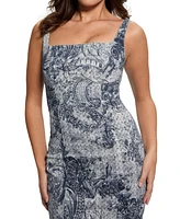 Guess Women's Rexa Mixed-Print Square-Neck Denim Dress