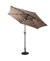 Slickblue Tan 9-Ft Patio Umbrella with Steel Pole Crank Tilt and Solar Led Lights