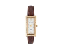Women's 35x20mm Crystal Bezel Watch with Glossy Brown Leather Strap