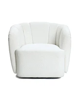 LuxenHome Modern Upholstered Ivory Boucle Swivel Barrel Accent Chair