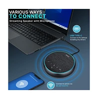 Pyle Portable Conference Speakerphone - Wireless Bluetooth Streaming with Usb-c, Aux Cable, and Omni-Directional Microphone