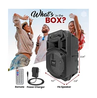 Pyle 8” Bluetooth Portable Pa Speaker with Built-in Rechargeable Battery, Flashing Party Lights, MP3/Usb/Fm Radio