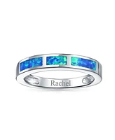 Bling Jewelry Geometric Eternity Blue Opal Inlay Stackable Band Silver Ring