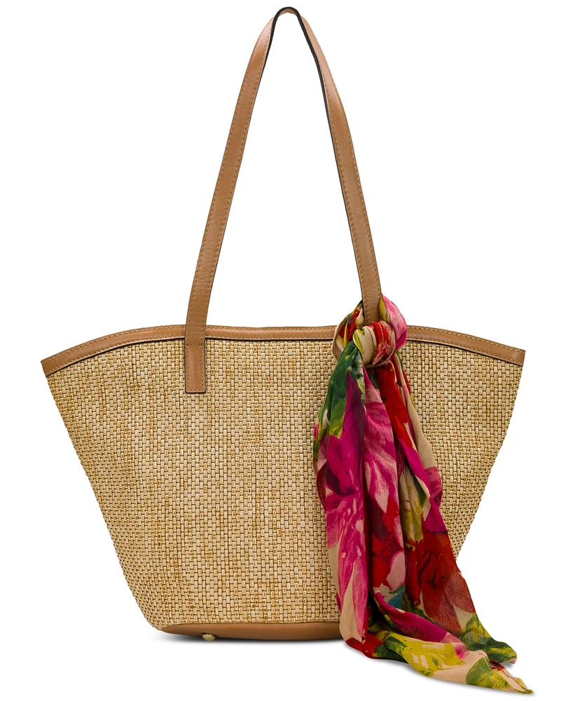 Patricia Nash Marconia Extra-Large Raffia Tote with Scarf