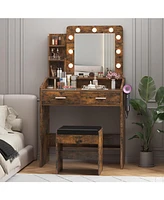 gaomon Vanity Desk with Mirror and Lights, Makeup Vanity with Power Outlet