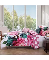 Bebejan Textured Floral Bedding 200 Thread Count 100% Cotton Sateen 5 Piece King Size Reversible Comforter Set