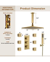 Casainc 3-Function Luxury Ceiling Mount 12 Inch Led Thermostatic Shower System with 6 Body Jets