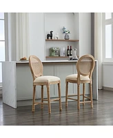 The Pop Home Solid Wood Bar Stools Set of 2, Rattan Back Kitchen Bar Chairs with Upholstered Seat-The Pop Home