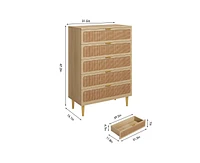 gaomon Rattan 5 Drawer Dresser for Bedroom, Tall Dresser with Deep Drawers, Large Chest of Drawers for Closet with Wide Top