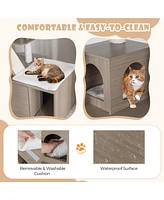 Gymax Cat Tree with Litter Box Enclosure 2-in-1 Modern Cat Tower with Double Condos