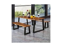 Slickblue Modern Indoor Outdoor Metal Frame Wood Top Patio or Kitchen Dining Table