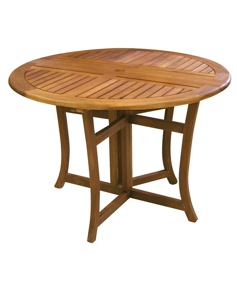 Outdoor Folding Wood Patio Dining Table Round with Umbrella Hole