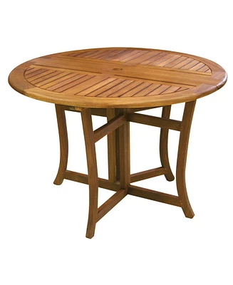 Outdoor Folding Wood Patio Dining Table Round with Umbrella Hole