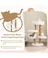 Gymax 34'' Tall Wooden Cat Tree Solid Wood Cat Tower with Jute Scratching Posts