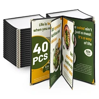WeChef 40 Pack Menu Covers 8.5"x14" 8 Views Book Style Cafe Restaurant Black