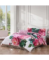 Bebejan Textured Floral Bedding 200 Thread Count 100% Cotton Sateen 5 Piece Queen Size Reversible Comforter Set
