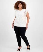 Anne Klein Plus Flutter-Sleeve Lace Overlay Blouse
