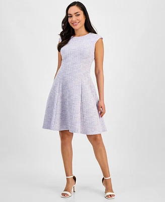 Connected Petite Tweed Sleeveless Fit & Flare Dress