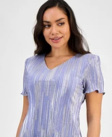Connected Petite V-Neck Asymmetric Tiered Sheath Dress