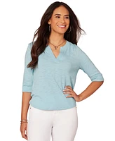 Democracy Petite 3/4-Sleeve Split Neckline Knit Top