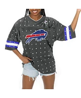 Gameday Couture Women's Anthracite Buffalo Bills Kickoff Time Allover Rhinestone Sports Stripe Jersey V-Neck T-Shirt