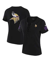 Wear by Erin Andrews x Gracie Hunt Women's Black Minnesota Vikings Draft Me Lace-Up T-Shirt