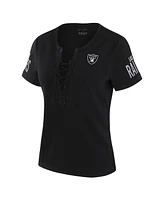 Wear by Erin Andrews x Gracie Hunt Women's Black Las Vegas Raiders Draft Me Lace-Up T-Shirt