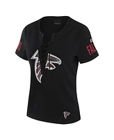 Wear by Erin Andrews x Gracie Hunt Women's Black Atlanta Falcons Draft Me Lace-Up T-Shirt