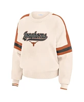 Wear by Erin Andrews Women's Cream Texas Longhorns Chenille Woven Patch Stripe Pullover Sweater