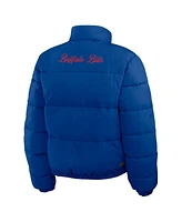 Wear by Erin Andrews Women's Royal/White Buffalo Bills Reversible Cropped Full-Zip Puffer Jacket