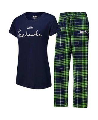 Concepts Sport Women's Seattle Seahawks Vector T-Shirt Flannel Pants Sleep Set