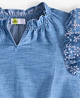 Epic Threads Little & Big Girls Eyelet-Trim Chambray Top, Exclusively at Macy's