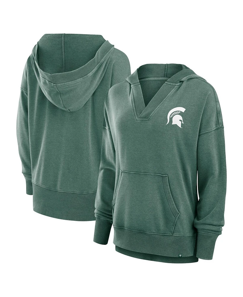 Fanatics Women's Green Michigan State Spartans Initiative Snow Wash French Terry V-Neck Pullover Hoodie