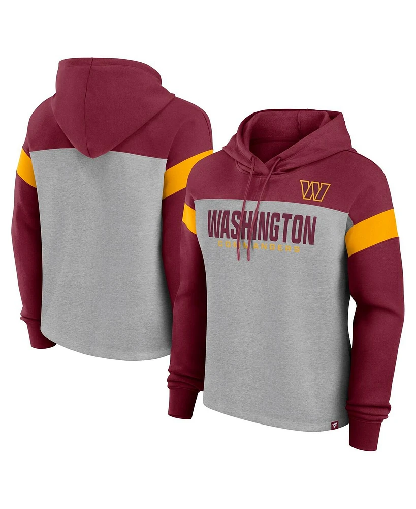 Fanatics Women's Heather Gray/Burgundy Washington Commanders Bold Play Call Pullover Hoodie