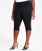 Bar Iii Trendy Plus Pull-On High-Rise Stud-Trim Capri Pants, Exclusively at Macy's